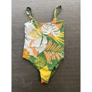 Roxy One Piece Bathing Suit Women XL Green Palm Reversible Vacation High Cut